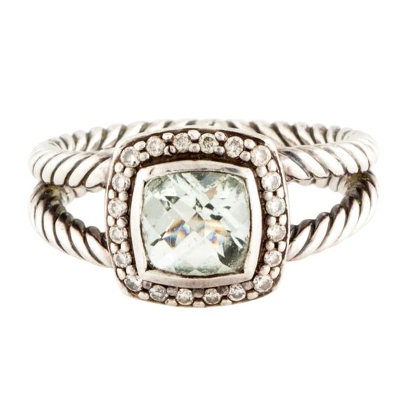 David Yurman Prasiolite Diamond and 925 Sterling Silver Ring - Picture 1 of 13